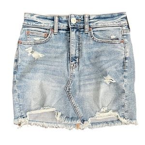 American eagle distressed denim jean mini skirt